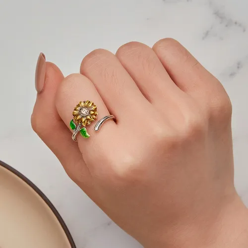 Anillos de girasol de plata sale