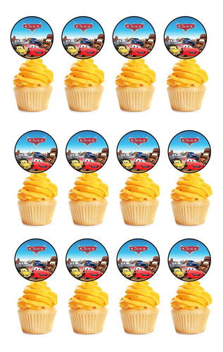 Pack 12 Toppers Para Cup Cake Cars 