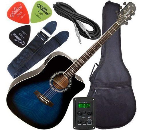 Kit Violão Giannini Folk Aço Eletroacústico Gf1d Dbb Azul