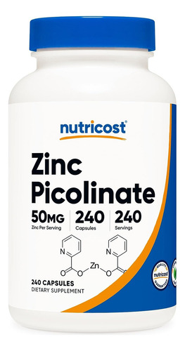 Nutricost Zinc Picolinato 50 Mg, 240 Capsulas Vegetarianas -