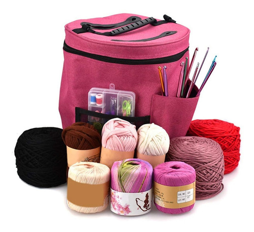 Imagen 2 de 5 de Bolso Porta Tejido Lanas Palillos Y Crochet Grande