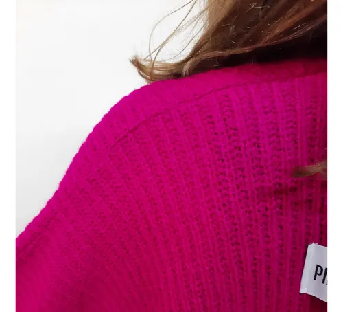 Tapado Lana Tejido Amplio Abrigado Piña Colada Fucsia Tajos (Usado)