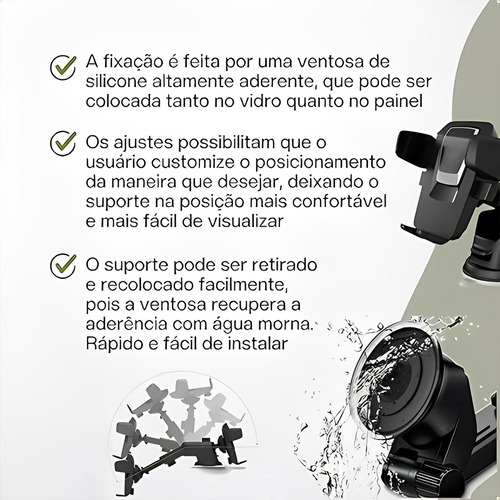 Suporte Celular Veicular Para Carro Gps Para iPhone Android Cor Preto