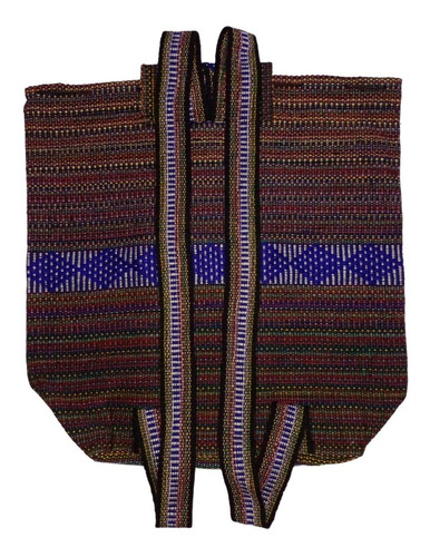 Mochila Artesanal Hecha A Mano, Mxhui-002, 2 Pzas, 10kg, Mor Color Morado/ Azul/ Rojo