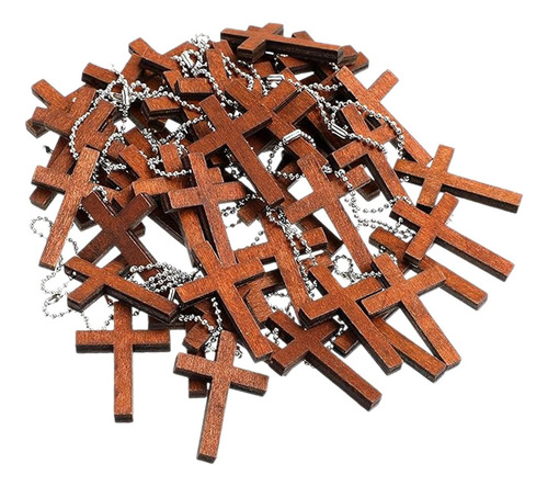 50 Piezas De Dijes De Cruz De Madera Con Cadena Colgantes De