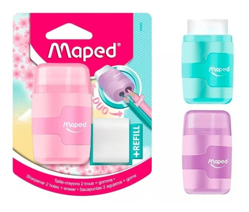 Sacapunta Maped + Goma Connect 2 Bocas Pastel En Blister X1u