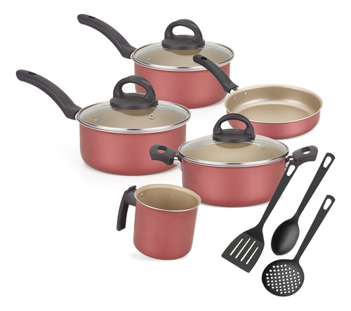 Conjunto Panelas Antiaderente 5pçs+kit Espátulas Bege Cereja