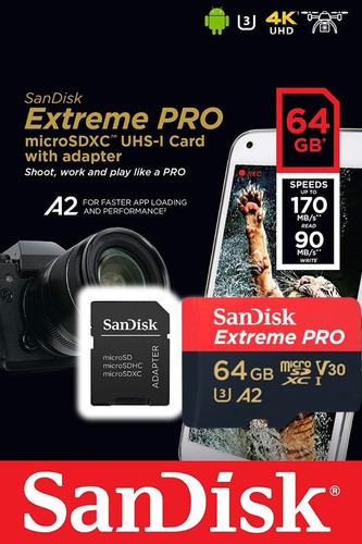 Sandisk Extreme Pro 64gb 4k Uhd Para Gopro/dron/cámaras