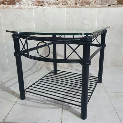 Imagen 6 de 6 de Mesa Ratona De Hierro Cristal 10mm 75x58x45cm Forjado Romano
