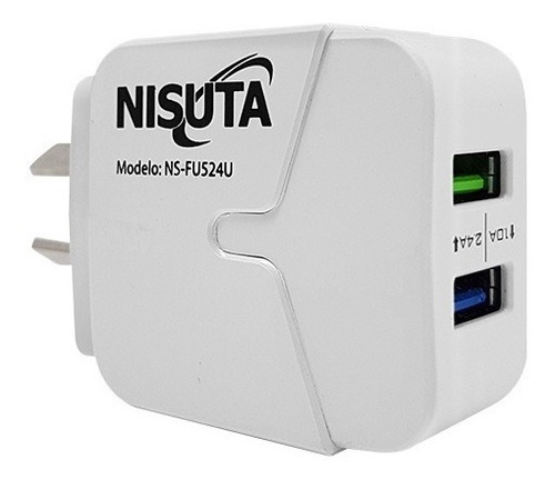 Cargador Rápido Nisuta 2 Puertos Usb 2.4a + Cable Micro Usb Color Blanco