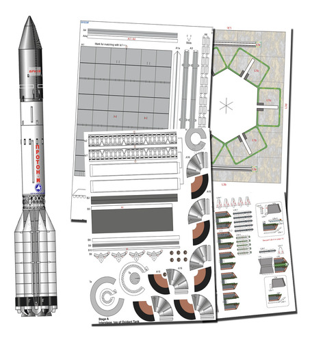 Proton M Rocket + Base Escala 1.96 Papercraft