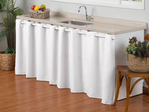 Cortina Microfibra Para Pia Balcão De Cozinha 2,80m X 80cm Cor Branco