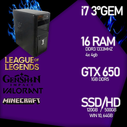 Pc Gamer Usado De Entrada I7 3gem, 16gb Ram Ssd+hd