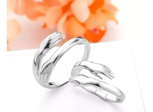 F Anillos Pareja Ajustables Plata De Ley Abrazo Ilusiones