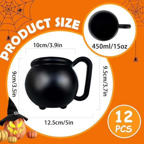 12 Tazas Caldero De 15 Oz, Tazas De Plástico Negras Caldero