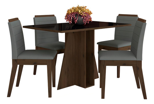 Mesa Com 4 Cadeiras Senegal 1,36 Imbuia/preto/cinza - M A Cor Imbuia/preto/suede Cinza Desenho do tecido das cadeiras Liso