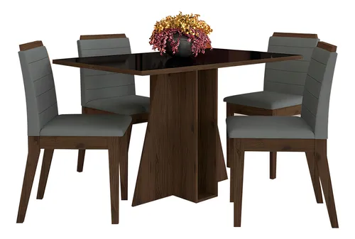 comprar Mesa Com 4 Cadeiras Senegal 1,36 Imbuia\u002Fpreto\u002Fcinza - M A Cor Imbuia\u002Fpreto\u002Fsuede Cinza Desenho do tecido das cadeiras Liso
