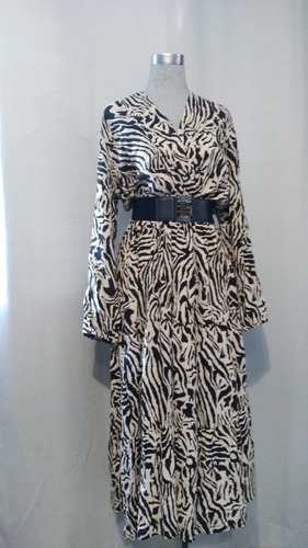 Vestido Animal Print Manga Larga Con Volado 