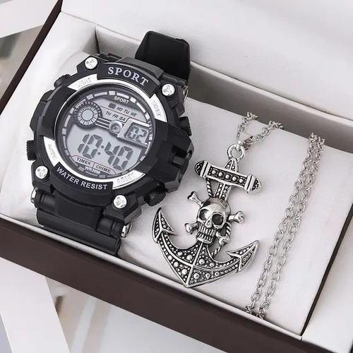 Reloj Digital Para Caballero Más Collar Escorpión R37