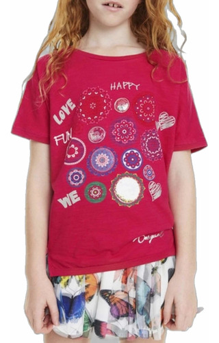 Desigual Polera Fucsia Mandalas Nueva 13-14