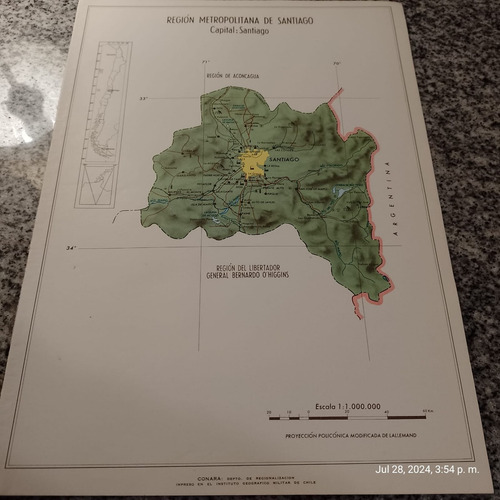 Mapa Región Metropolitana 34x25cm. Imp. 1976 (Usado)