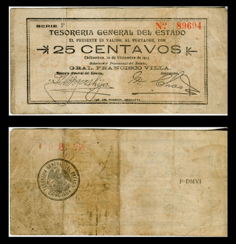 25 Centavos Tesorería General Del Estado De Chihuahua