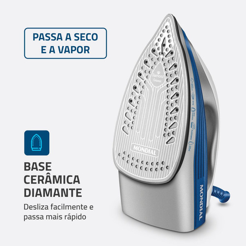 Ferro A Vapor Mondial Fvn-01-bl 1200w Branco/azul 127v