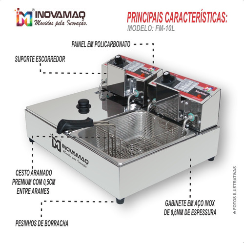 Imagem 4 de 7 de Fritadeira Elétrica Profissional 2 Cubas - Fm-10l - 220v