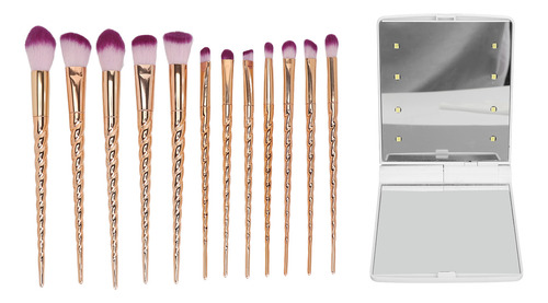 Set De Maquillaje Led Mini Cosmetic Mirror Golden Brush De 1