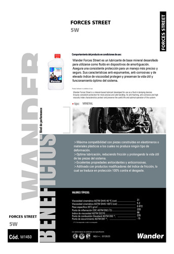 Aceite Suspensión Semisintético Moto 5w Wander X 500 Cc