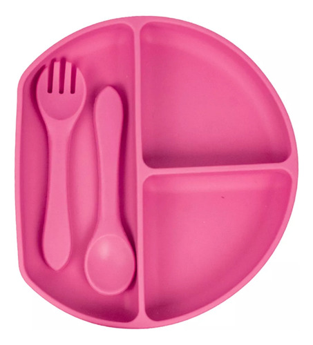 Set Rosa Alimentacion Bebe Silicona Completo Plato Vaso Bowl Liso Veoquiero