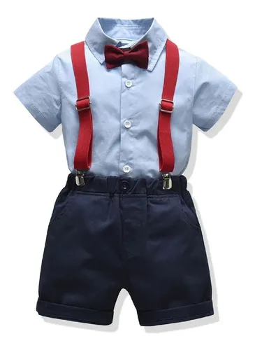 Conjunto 3 Piezas De Niño Bermuda Camisa Suspensores