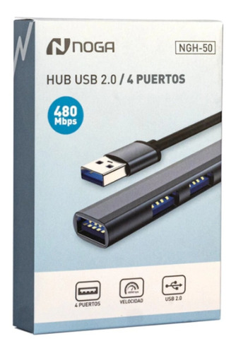 Hub 4 Puertos Usb 2.0 Noga Ngh-50 Pc Notebook 480mbps Win
