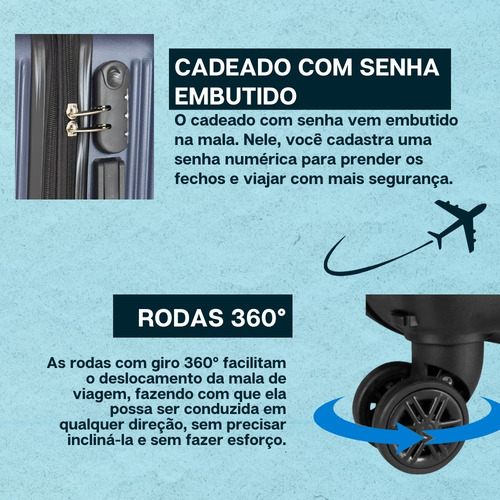 Mala De Viagem Bordo Abs Rígida 4 Rodas 360º World Onboard Dkl327 Azul
