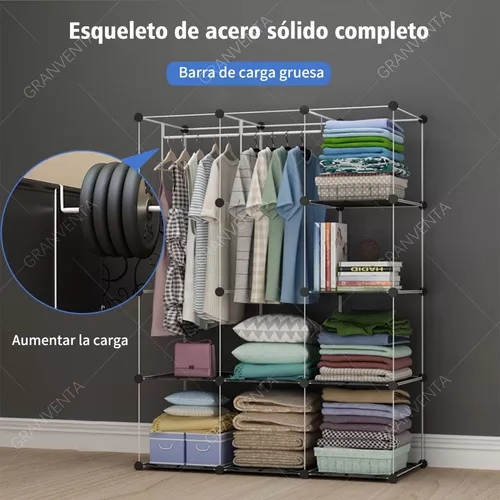  Combinación de armario de dormitorio con combinación de armario  de PVC, marco de acero, para uso adulto, hoja de plástico, dormitorio  pequeño, negro WHLONG (color: multicolor) : Hogar y Cocina