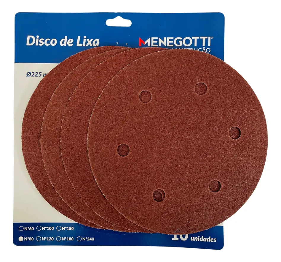 Kit com 10 lixas lixadeira Menegotti 225mm 80 gr