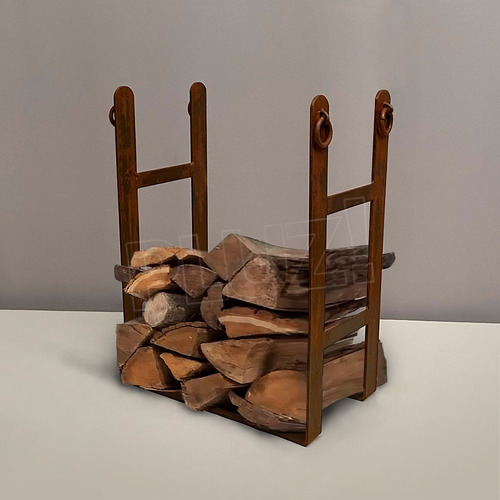 Imagen 1 de 10 de Leñero Porta Leña Hierro Óxido Rectang 50cm Hogar Parrilla