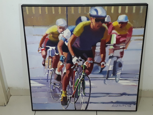2074- Sergio Bertoni. Ost. 77 X 77cm Com Moldura. Ciclistas. (Usado)