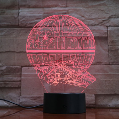 Lámpara Mesa 3d Estrella De La Muerte Base Negra + Control