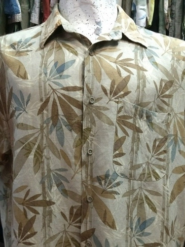 Camisa Hawaiana Beige Bambu Tropical  Talle L Hombre -20