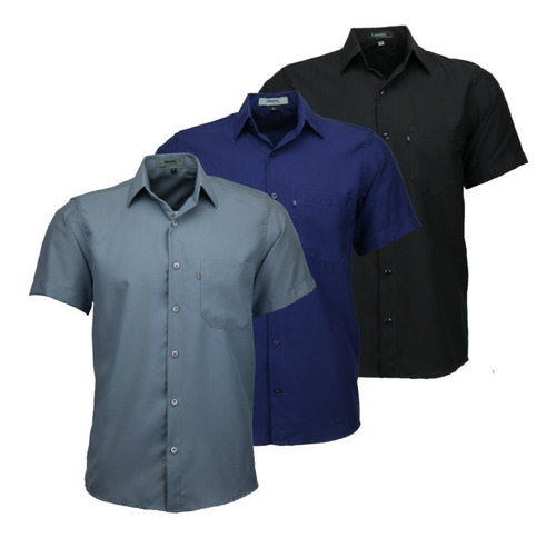Imagem 1 de 6 de Kit 3 Camisas Masculina Não Amassa C Bolso Otimo Present 440
