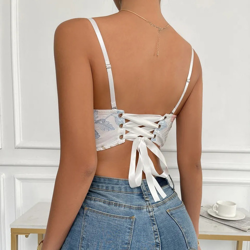 Top Corto Tipo Corset Bustier Tirantes Floral Sexy Delicado