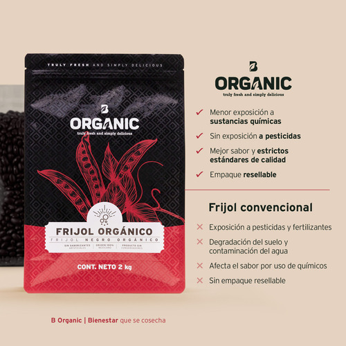Frijol Negro Orgánico 2 Kg Alto Valor Nutricional B Life