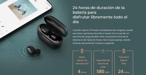 Auricular in-ear gamer inalámbrico Haylou GT Series GT5 negro con luz LED