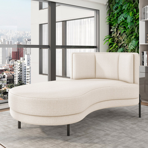 Sofá Chaise Longue Sala de Estar Living Lucca Esquerdo D02 Linho Cru D-461