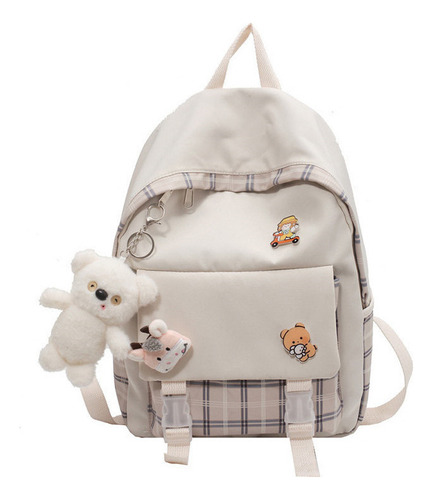 Mochila Kawaii Linda Con Pin Toro Oso Colgante Bolso Escolar