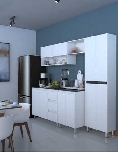Cocina Integral Completa Decomobil Premium Minimalista Color Blanco - Mármol Negro