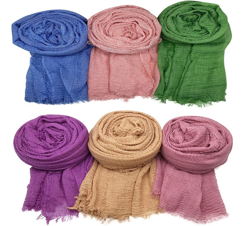 6 Pcs Bufanda De Mujer Chal Algodón Cáñamo Para Todas Las Es