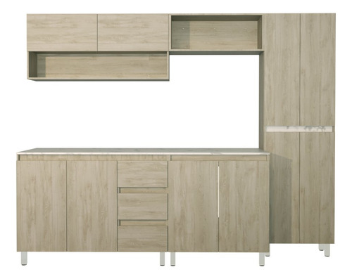 Cocina Integral Premium Decomobil Para Tarja Minimalista Color Encino Polar - Mármol Blanco