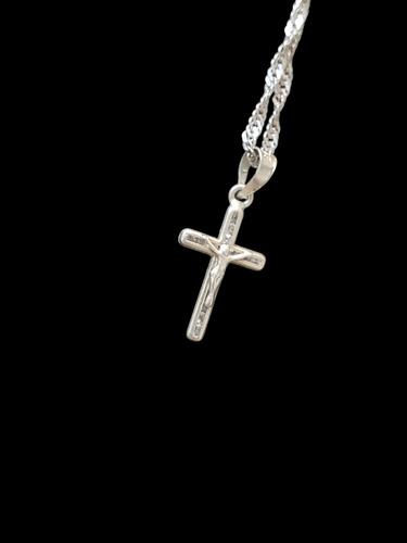 Dije Y Cadena De Plata Ley 925 Con Cruz Plateado (Usado)